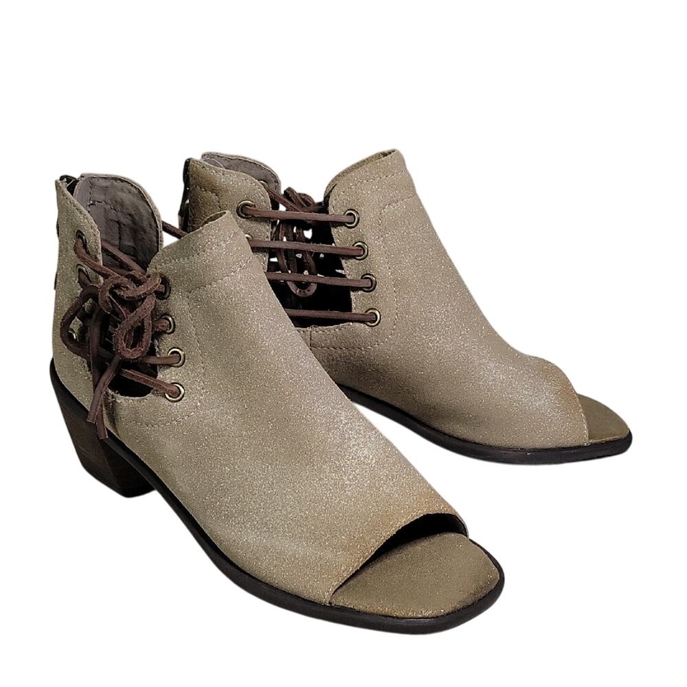 OTBT Prairie Peep Toe Ankle Bootie Taupe Shimmer Womens Size 6 NEW